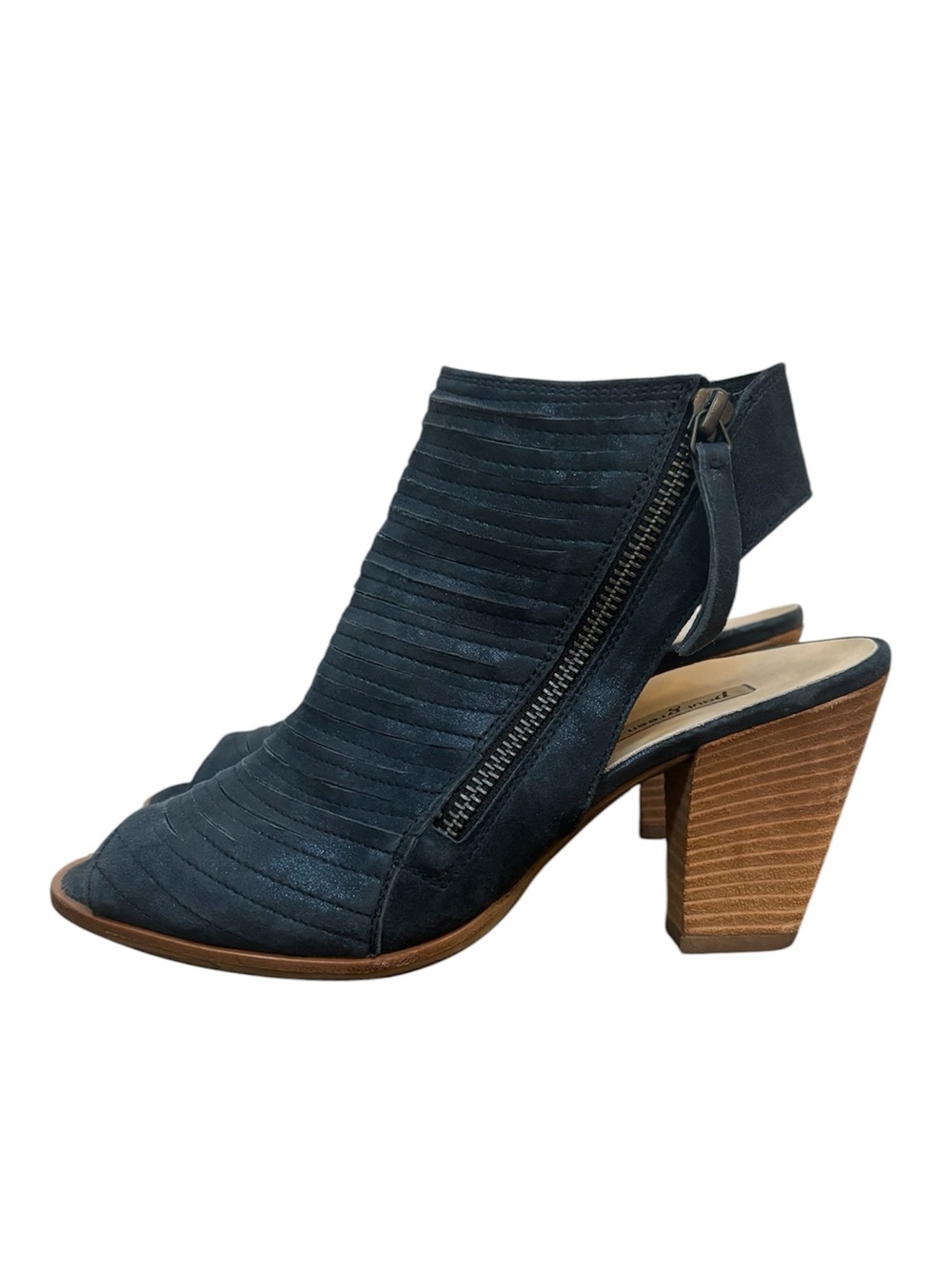 Paul Green Navy Suede Open-Toe Zip Block Heel